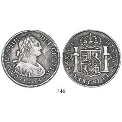 Santiago, Chile, bust 4 reales, Charles IV, 1808FJ.