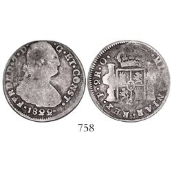 Pasto/Popayan, Colombia, bust 2 reales, Ferdinand VII, 1822O, two dots between CONST and date.