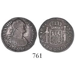 Bogota, Colombia, bust 1 real, Charles IV, 1798JJ.