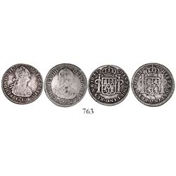 Lot of 2 Bogota, Colombia, bust 1R: Charles IV, 1792JJ, no dot in NR;  Ferdinand VII (bust of Charle