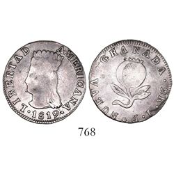 Bogota, Colombia, 2 reales, 1819JF, "LIBERTAD AMERICANA," denomination in legend.