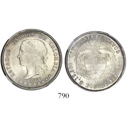 Bogota, Colombia, 50 centavos, 1886, encapsulated NGC MS 65, finest known in NGC census, ex-Whittier
