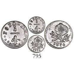 Popayan, Colombia, 1/4 decimo, 1874, large 8.