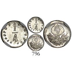 Popayan, Colombia, 1/4 decimo, 1875, 8 doubled at top, encapsulated NGC MS 65, tied for finest known