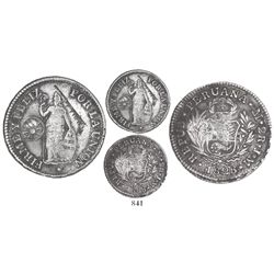Guatemala, 2 reales, sun-over-mountains countermark (Type II, 1839) on a Lima, Peru, 2 reales, 1828J