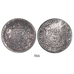 Mexico City, Mexico, pillar 4 reales, Charles III, 1764MF.