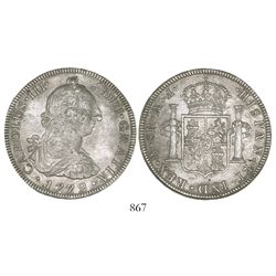 Mexico City, Mexico, bust 8 reales, Charles III, 1772FM, initials facing rim.