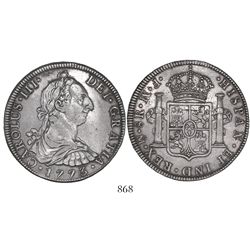 Mexico City, Mexico, bust 8 reales, Charles III, 1773FM, initials facing rim.