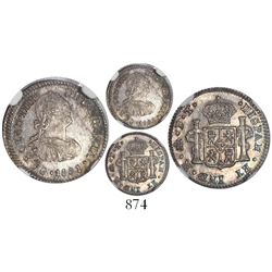 Mexico City, Mexico, bust 1/2 real, Charles IV, 1801FT, encapsulated NGC MS 63.