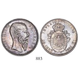Mexico City, Mexico, 50 centavos, Maximilian, 1866.