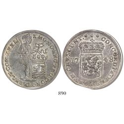 Zeeland, United Netherlands, piedfort double "rider" ducatoon, 1748, encapsulated NGC AU 58.