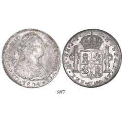 Lima, Peru, bust 8 reales, Charles IV, 1804JP.