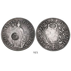 Philippines (under Spain), 8 reales, Isabel II, crowned "Y.II." countermark (1834-37) on a Lima, Per