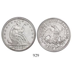 USA (Philadelphia mint), half dollar seated Liberty, 1853, arrows and rays, encapsulated NGC shipwre