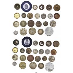 Lot of 24 Cuban tokens, various materials, mostly 1900s, some rare.