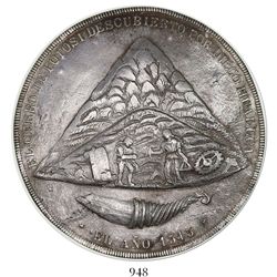 Potosi, Bolivia, large silver uniface medal, ca. 1840, commemoration of the discovery of the Potosi