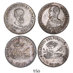 Lot of 2 Potosi, Bolivia, silver 2-soles-sized medals, 1863, President Acha (two different busts), e