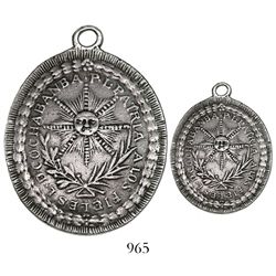 Potosi, Bolivia, oval silver uniface military decoration, 1825, liberation of Cochabamba, very rare,