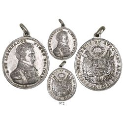 Ayacucho, Peru, oval silver military decoration showing Bolivar, 1825, rare.