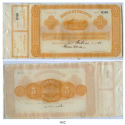 Colombia, Banco de Oriente, 5 pesos banknote, dated February 14, 1888, number 6340.