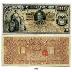 Colombia, Banco Nacional, 10 pesos banknote, dated March 4, 1895, Series A, number 570887.