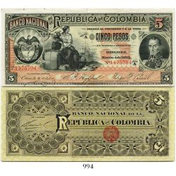 Colombia, Banco Nacional, 5 pesos banknote, dated March 4, 1895, Series A, number 1475794.