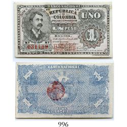 Colombia, Banco Nacional, 1 peso banknote, dated September 30, 1900, Series N, number 031409.