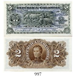 Colombia, Banco Nacional, 2 pesos banknote, dated April 1904, number 1976528.