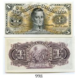 Colombia, Banco Nacional, 1 peso banknote, dated April 1904, number 0697700.