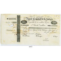 Cuba, Banco Espanol de la Habana, non-denominated certificate of deposit, no date (ca. 1857), first 