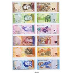 Venezuela, Banco Central, matched denomination set of 100-50-20-10-5-2 bolivares, dated March 20, 20