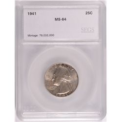 1941 WASHINGTON QUARTER SEGS MS-64