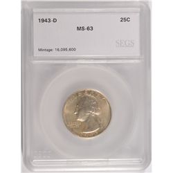 1943-D WASHINGTON QUARTER, SEGS MS-63