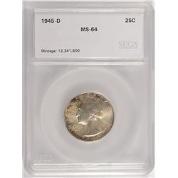 1945-D WASHINGTON QUARTER, SEGS MS-64