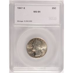 1947-S WASHINGTON QUARTER, SEGS MS-64