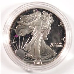 1987 PROOF AMERICAN SILVER EAGLE IN NICE ORIGINAL  PACKAGING WITH  COA
