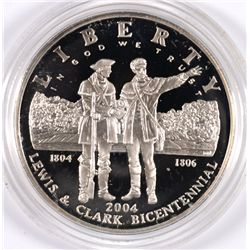 2004 LEWIS AND CLARK COMMEMORATIVE PROOF SILVER DOLLAR,  COIN AND CAPSULE