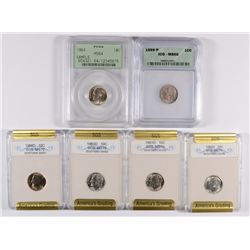 ROOSEVELT DIME LOT 1960-D, 61-D, 63-D, 68-D ALL SGS MS-70 & 1964 PCGS MS-64,