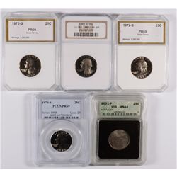 WASHINGTON QUARTERS 1970-S PCGS PR-69, 2 1972-S PCI PR-69 DEEP CAMEO,