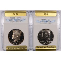 1969-S SGS PR-70 & 1978-S SGS PR-70 CAM PROOF KENNEDY HALF DOLLARS