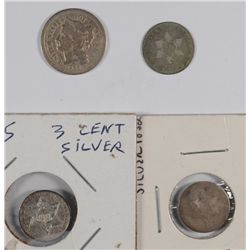 3 CENT PIECE LOT 1851, 52, 55 3 CENT SILVER, & 1865 3 CENT NICKEL