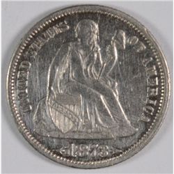 1873 ARROWS SEATED LIBERTY DIME AU-55 CLEANED