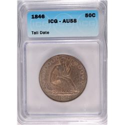 1846 (TALL DATE) SEATED HALF DOLLAR ICG AU-58