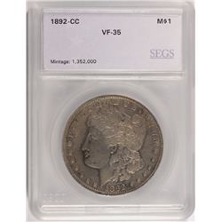 1892-CC MORGAN SILVER DOLLAR, SEGS VF-35  NICE!