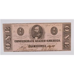 1863 $1 CONFEDERATE STATES OF AMERICA