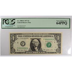 1977 $1 FEDERAL RESERVE NOTE (FANCY SERIAL #) 62626262 PCGS 64 PPQ