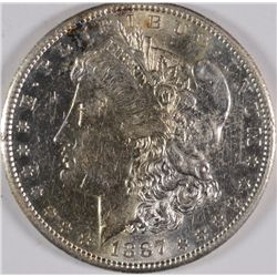 1887-S MORGAN SILVER DOLLAR, AU-58,  LOOKS CHOICE BU