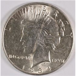 1934-D PEACE SILVER DOLLAR, AU/BU  HIGH END, LOTS OF LUSTER!