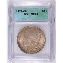 1878-CC MORGAN SILVER DOLLAR, ICG MS-63  ORIGINAL COIN!
