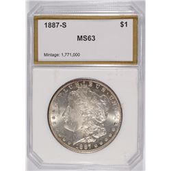 1887-S MORGAN SILVER DOLLAR, PCI MS-63  VERY NICE!